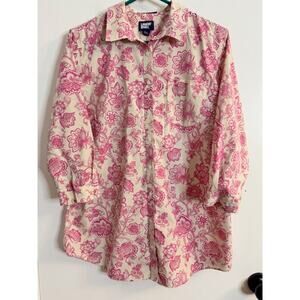 Lands' End Pink Long Sleeve Button Down No Iron Shirt Sz14-100% Cotton